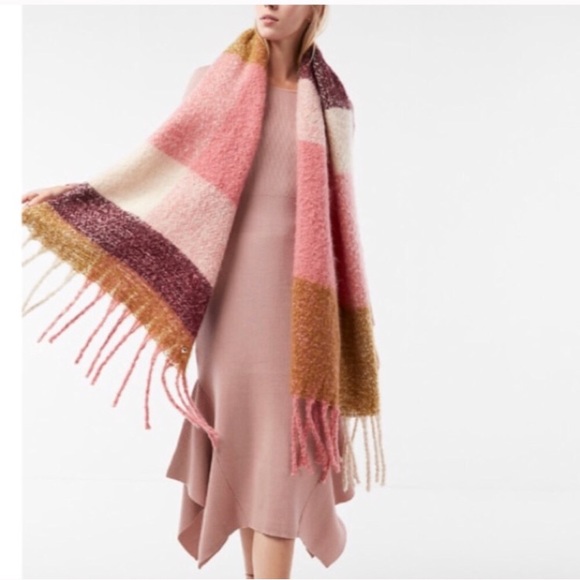 Express Accessories - Express Striped Plaid Fringe Blanket Scarf NWT